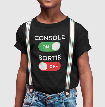 T-Shirt enfant noir personnalisé ''console on sortie off".Monalgeria